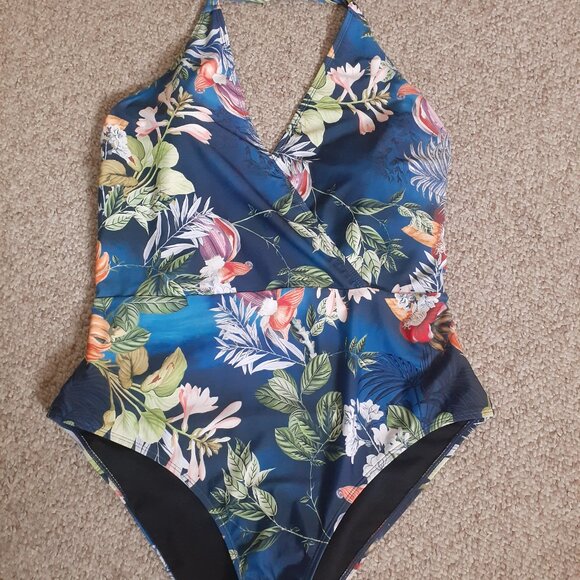 GRACE KARIN 1 PC SWIMSUIT FLORAL TROPICAL PLUNGE SLIMMING-WOMENS PLUS SIZE 2XL - Picture 2 of 4